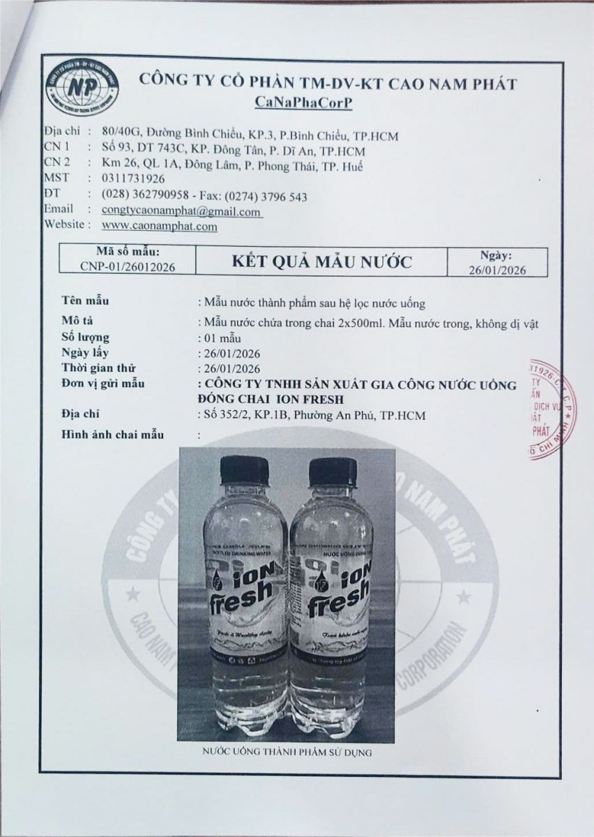 Kết quả mẫu nước cất năm 2025