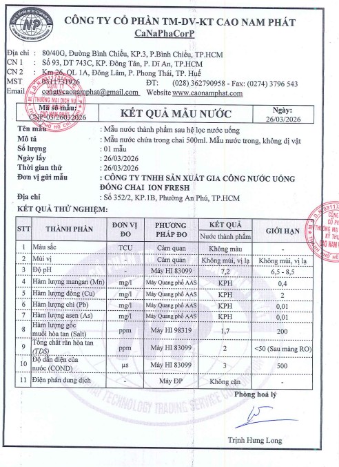 Kết quả mẫu nước cất năm 2025