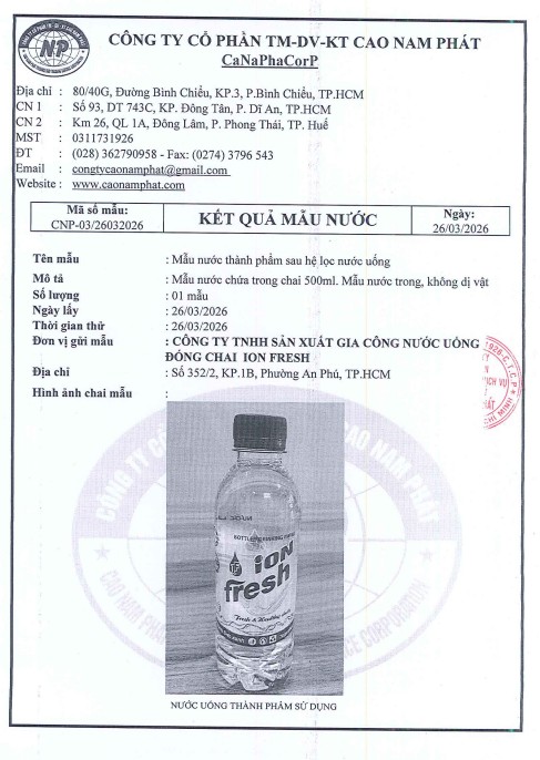 Kết quả mẫu nước cất năm 2025