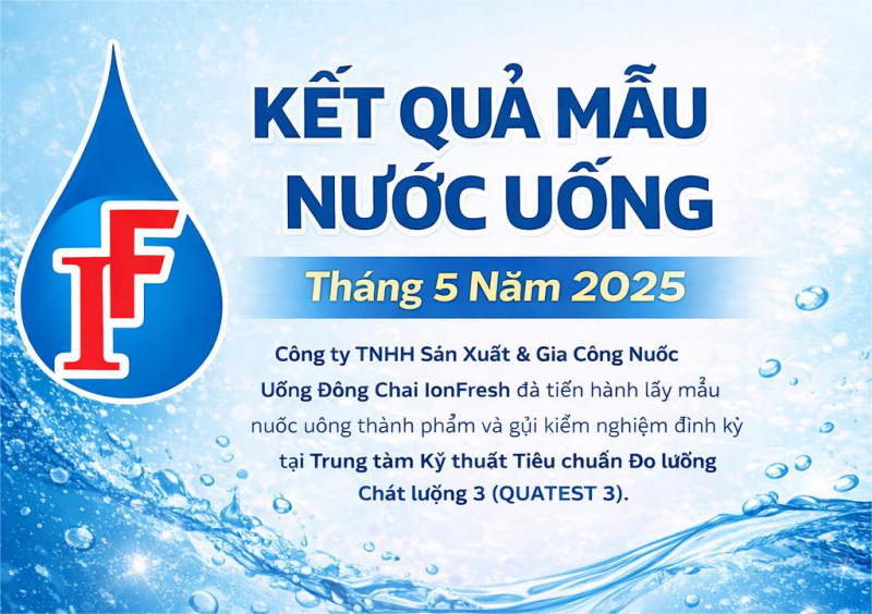 Kết quả mẫu nước uống tháng 5 năm 2025